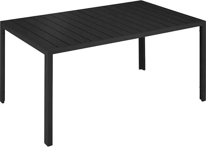 tectake® Mesa Jardín Exterior de Aluminio 150x90x74,5cm, Mesa Terraza, Patas Ajustables y Topes, Mueble Jardín Resistente a Intemperie, Fácil Montaje - Negro/Negro