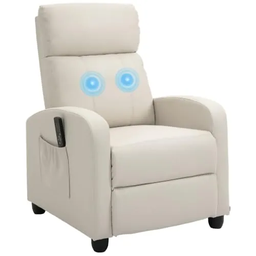 HOMCOM Sillón de Masaje Reclinable Mando a Distancia 68x88x98cm Crema