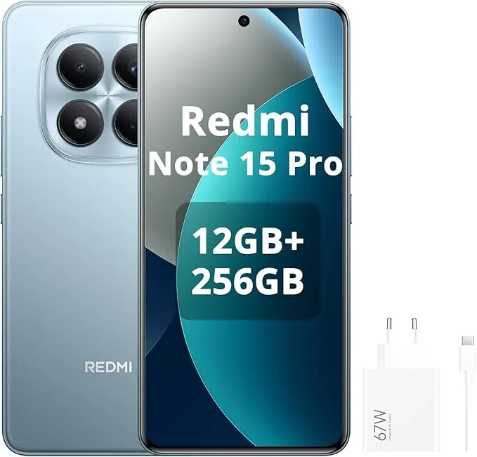 XIAOMI REDMI Note 15 Pro 4G - Smartphone de 12+512GB, batería de 6500 mAh, cámara de 200 MP, Pantalla AMOLED FHD+ de 6,77 Pulgadas, Azul Glaciar, Included 67W Charger