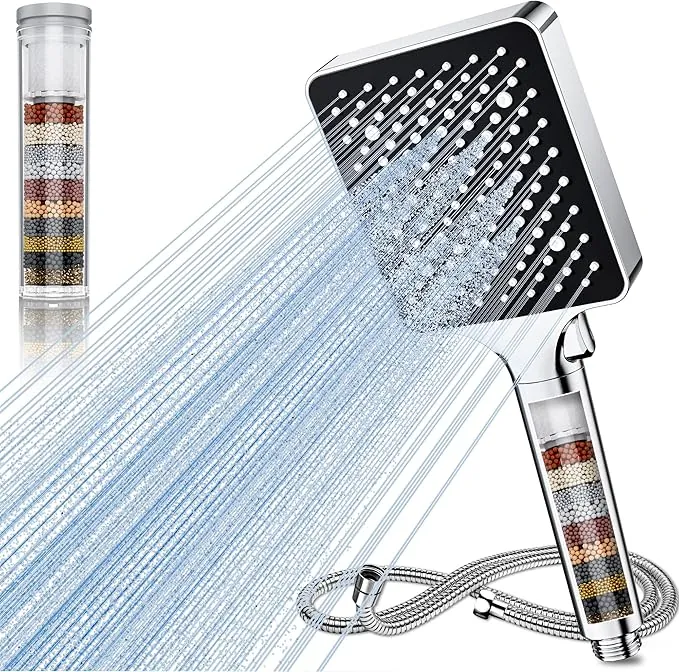Magichome Cabezal de ducha de filtro de alta presión de 25 etapas con manguera de 1,5 m y 6 modos, elimina el cloro residual del agua dura, ideal para el cuidado de la piel seca y el cabello