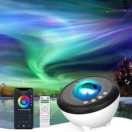 YunLone Proyector de luz Aurora Star, WiFi inteligente de 48 colores Galaxy Night Light para niños y adultos Proyector planetario con altavoz de música, máquina de sonido