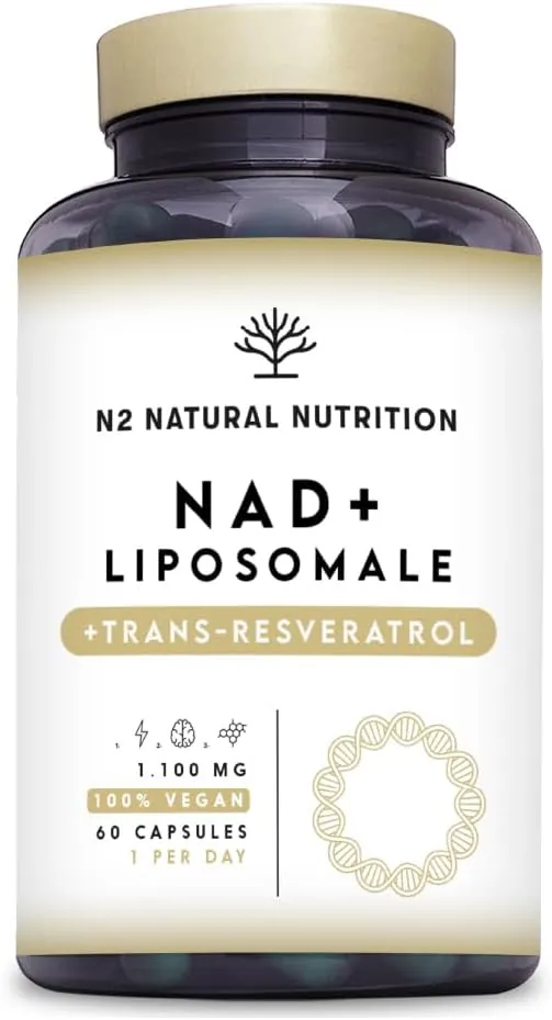 NAD Resveratrol 1100 mg. Fórmula Liposomal con Nicotinamide Riboside, Niacina y Vitamina E, Antiedad, Bienestar Cognitivo, Vitalidad y Salud Celular. N2 Natural Nutrition