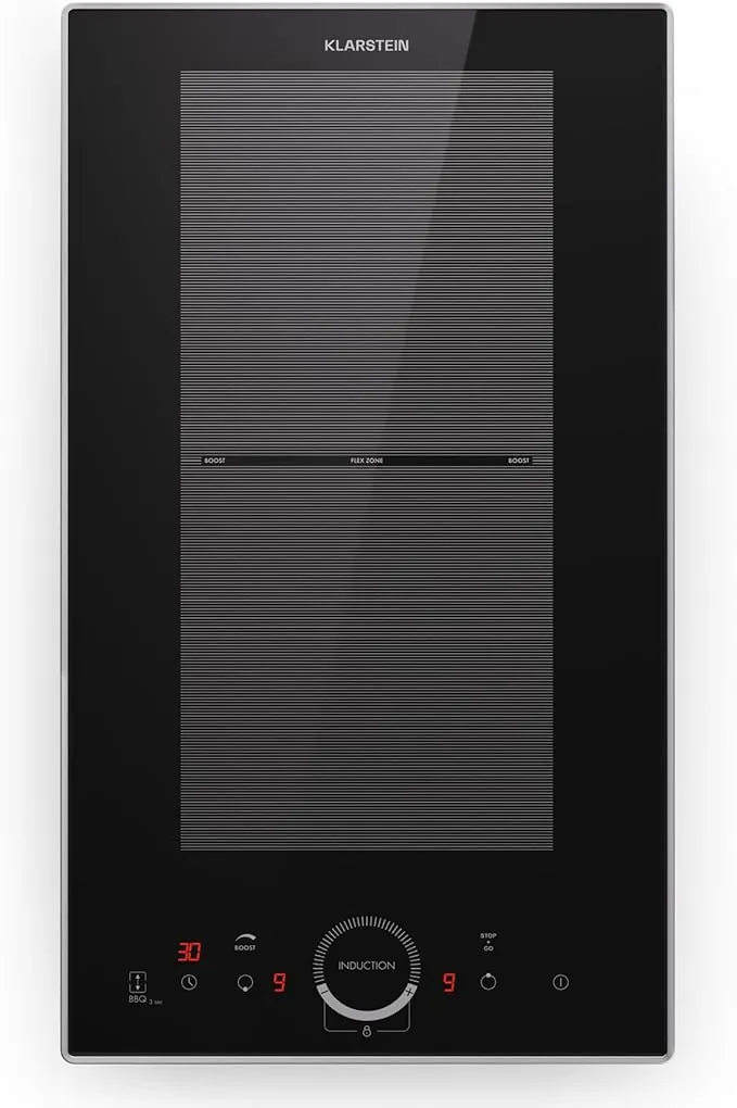 Placa de inducción Klarstein de 2 fuegos, placa empotrable con 2 fuegos, 3500 vatios, placa con panel de control táctil y temporizador, cocina eléctrica eficiente.