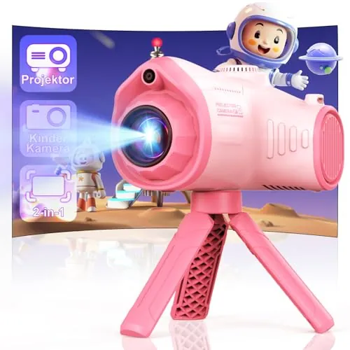 CHAKEYAKE Camara Fotos Infantil con Función de Proyección, 1080P Camara de Fotos para Niños con Trípode, Tarjeta SD 32G, Baterías 2500 mAh, Regalo para Niñas y Niños 3 4 5 6 7 8 9 10 11 12 Años-Rosa