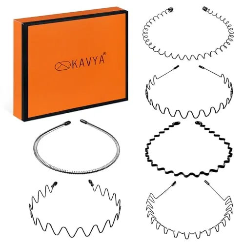 Kavya 6 Diadema Mujer Hombre Metal Negra, Diademas Unisex Ondulado Cinta Pelo Antideslizante, Yoga Deportes Aire Libre
