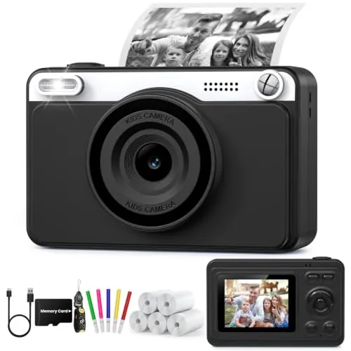 GREENKINDER Camara Fotos Infantil Instantanea,HD/1080P Cámara Instantánea para Niños con Tarjeta y 5 Rollos de Papel Térmico, Regalo de Cumpleaños y Navidad para Niños de 3 a 12
