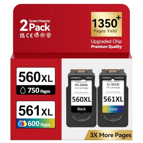 INKYEAH Tinta 560 561 XL - Imprime 1350+ Páginas, Reemplazo para Cartuchos Tinta Canon 560 561 Original, Cartuchos PG-560/CL-561 XL para Canon Pixma TS5350 TS7450 TS7451 TS5350a TS5351 TS5352 TS5353