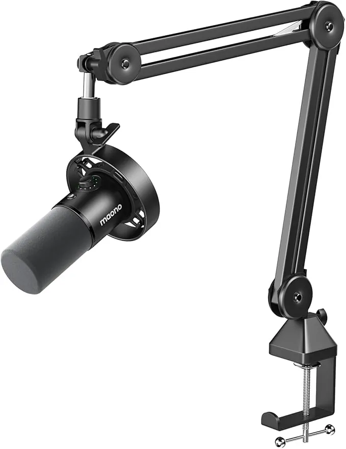 MAONO PD300XS Micrófono dinámico para Podcast con Brazo articulado Resistente, Paquete Profesional USB/XLR para grabación y Streaming,silenciador táctil,Conector para Monitor,para PC/computadora/PS5