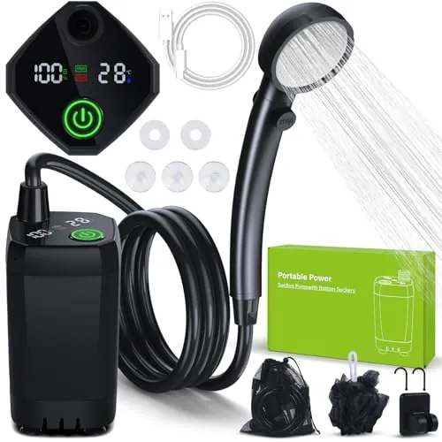 Ducha Portatil Camping, [Pantalla Temperatura] Spopal 6000mAh Recargable Ducha Camper, Modo de Doble Velocidad, Ducha Electrica para Acampar, Hacer Caminatas, Duchas para Perros y Lavado de Autos
