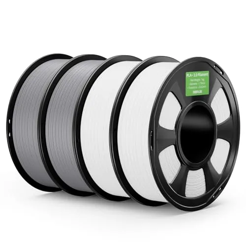 DEEPLEE PLA+ 2.0 1.75 mm, Kit 4 Bobinas (2 Blanco + 2 Gris) 4 kg. Resistencia al Impacto y Baja Deformación. Excelente Adhesión entre Capas. Enrollado Perfecto Sin Atascos. Compatible con FDM.