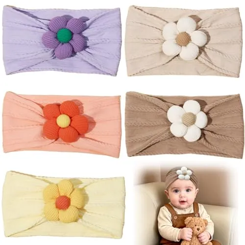 5 Piezas Baby Girl Soft Wide Headbands Flores Hairbands, Diademas Accesorio Bebé Niña, Cintas para la cabeza for Newborns and Toddlers