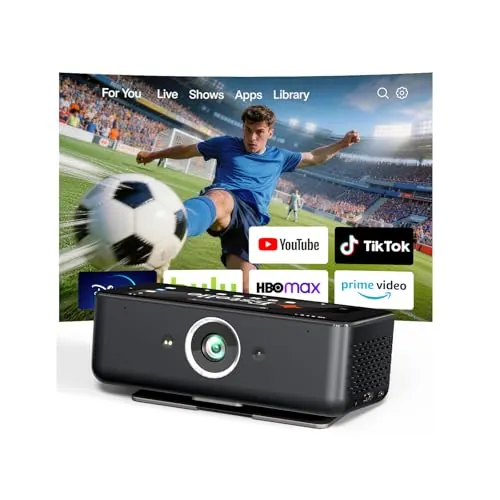 Estelle Proyector 4K con 64GB Almacenamiento, Batería Integrada, Android 12 | 5,99" Pantalla Táctil, Inteligente Portátil, Auto Focus/Keystone, Descarga de Apps y Rotación de 90° - Negro