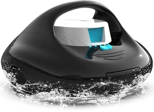 BRINBO Robot para Piscina, 130 Mins de Limpieza Potente, Carga Rápida en 2,5 h, Motores de Doble Tracción, Ideal para Piscinas Elevadas con Fondo Plano de hasta 80 m²,Negro