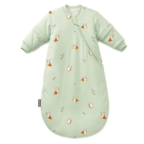 Mosebears Saco Dormir Bebe Invierno TOG 2.5 con Mangas Desmontables,Green, 6-14 Meses