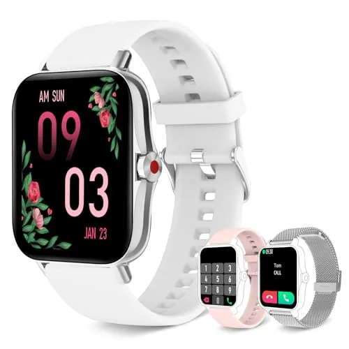 Reloj Inteligente Mujer con Llamadas, Smartwatch Mujer 3 Correas, 1,69" Reloj Deportivo Ritmo Cardíaco Oxígeno Sanguíneo Sueño Reloj Digital Pulsera Actividad Android iPhone (Blanco)