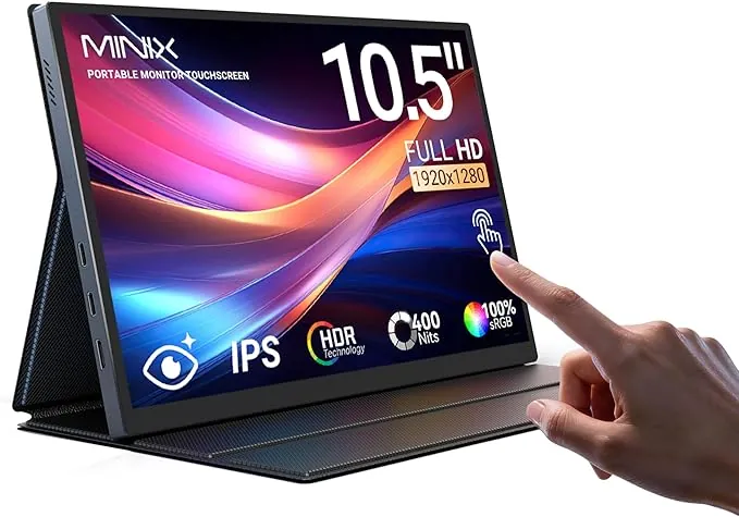 MINIX SF10T Monitor Portátil Táctil 10,5" Pantalla Portatil IPS 178° Gran Ángulo/Altavoces Duales Integrados/Baja Luz Azul HDR Cuidado Visual/Funda Protectora Inteligente Para Mac PC Xbox PS4/5 Switch