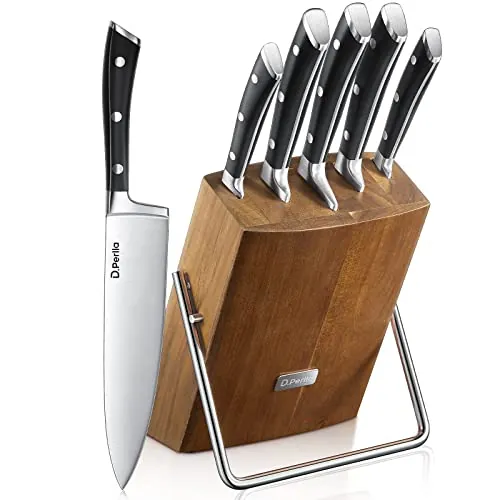 D.Perlla Juego de Cuchillos de Cocina Profesional 6 piezas, Ultrafilo de Acero Inoxidable Alemán con Bloque, Mango Ergonómico, Marrón
