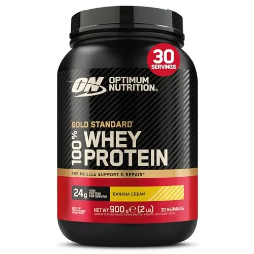 Optimum Nutrition Gold Standard 100% Whey, Proteína en Polvo, Sabor Crema de Plátano, 900g, 30 Servicios, Paquete Puede Variar