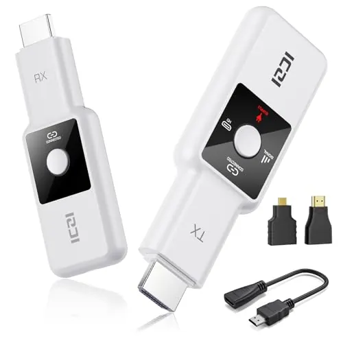 ICZI HDMI Inalámbrico, Transmisor y Receptor, 1080P 60Hz Full HD Baja Latencia, Plug & Play para PC, Portátil, TV y Proyector, para Cine en Casa, Salas de Conferencias y Juegos con Pantalla LED