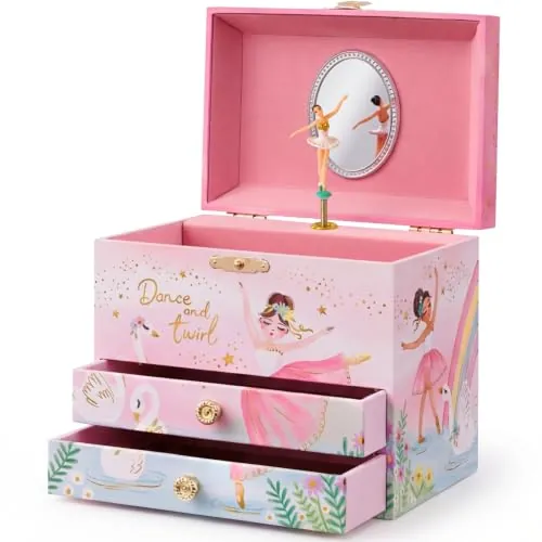 Giggle & Honey® Joyero Musical para Niñas, Caja de Música con Bailarina | Joyero Infantil con Espejo y 2 Cajones, Cajita Musical de Ballet, Regalo Niña 8 Años, Juguete 3-10 Años