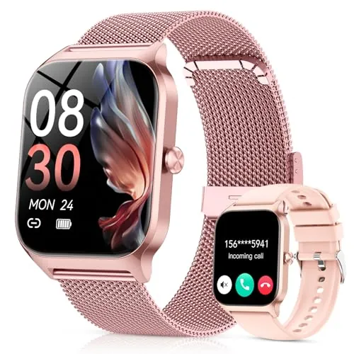 CASCHO Reloj Inteligente Mujer,1.85" HD Smartwatch con Llamadas,120+ Modos Deportes, Monitor Cardiaco y Sueño, Resistente Agua IP68, Whatsapp Llamadas Bluetooth, Regalo Mujer, Android/iOS, Oro Rosa