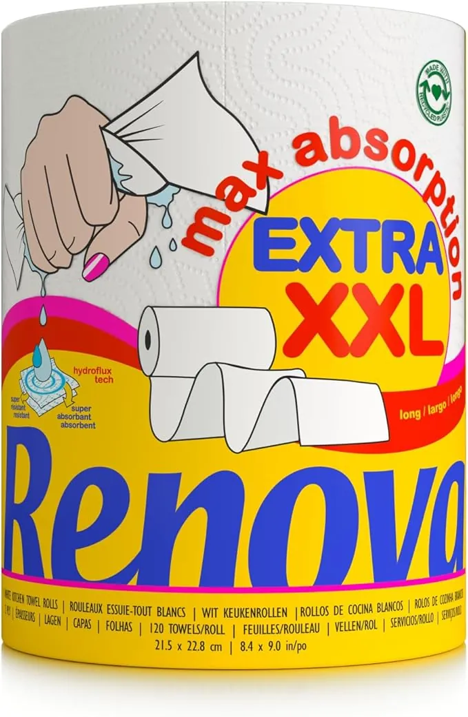 Renova - Maxiabsorption, Rollos de cocina XXL, Triple, Blanco - 1 Rollo