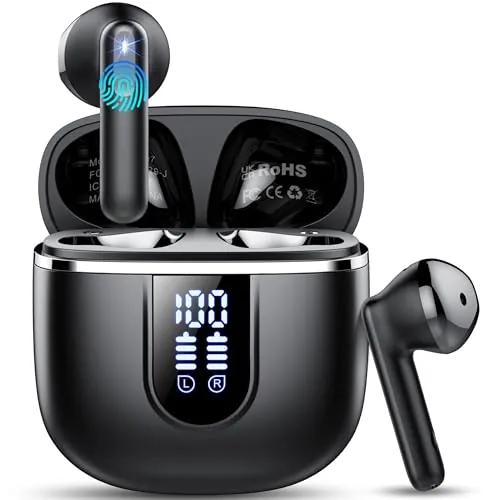 Auriculares Inalambricos Bluetooth 5.4, Auriculares Bluetooth con HiFi Estéreo, 40H Cascos Inalambricos Bluetooth con 4 HD Mic ENC Reducción de Ruido, Pantalla LED, IP7 Impermeable Audifonos USB-C