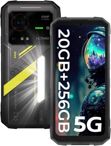 HOTWAV Hyper 7 5G Rugged Mobile Phone 2025, 20GB+256GB+2TB TF, 10800mAh IP68 Smartphone, 64MP+32MP, 6.6" FHD+, 280LM Camping, Android 14 Mobile Phone Anti-Shock, GPS, NFC, OTG, Amarillo