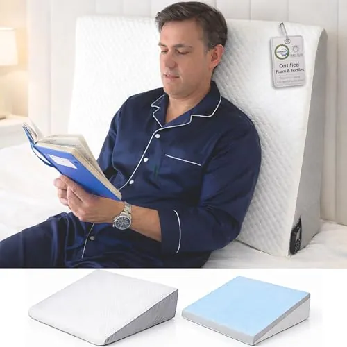 Ritalia® CUÑA ANTIREFLUJO Adulto 65x90x20 cm para ELEVAR COLCHÓN con Gel VISCOELÁSTICA | COJÍN de Lectura con Funda Lavable | Respaldo Cama y Almohada REFLUJO GÁSTRICO