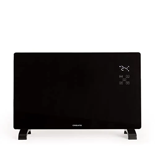 CREATE/WARM CRYSTAL 2500W / Convector eléctrico de cristal con wifi negro/App. potencia regulable. instalación en suelo o pared. pantalla LED táctil. bajo consumo