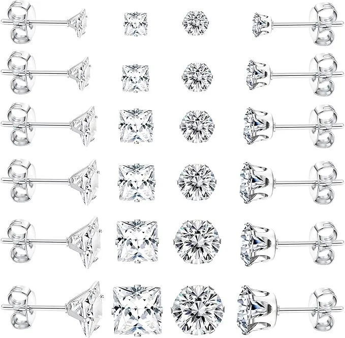 Dochais 12 Pares De Pendientes Para Hombre, Pendiente Médicos, Pendientes De Acero Quirúrgico 316L, Juego De Pendientes De Acero Inoxidable Hipoalergénico, Pendiente De Circonita Para Hombre