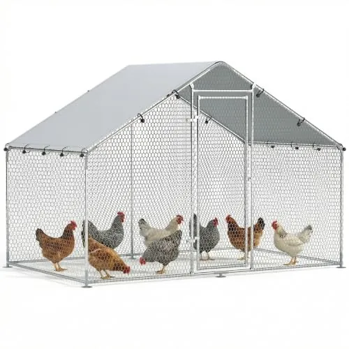 PawHut Gallinero para Exterior Walk-in 5-8 Gallinas 3x1,7x1,9 m Plata