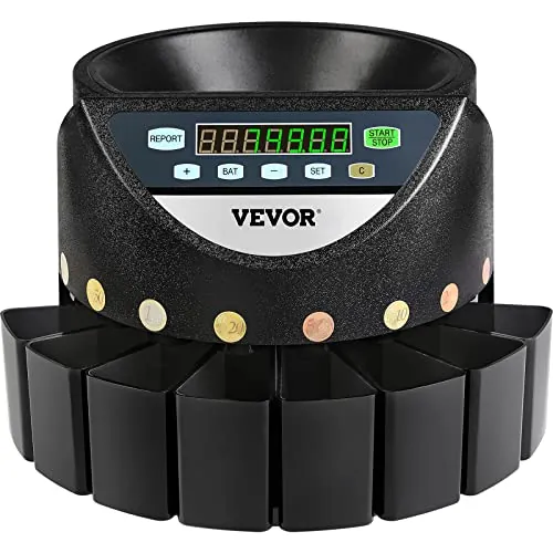 Chaneau Contador de Monedas Euro Profesional, 170 Monedas por Minuto, Clasificador de Monedas con Pantalla LED de 7 Dígitos, Máquina de Conteo de Monedas con 8 Cajas de Recolección de Alta Precisión