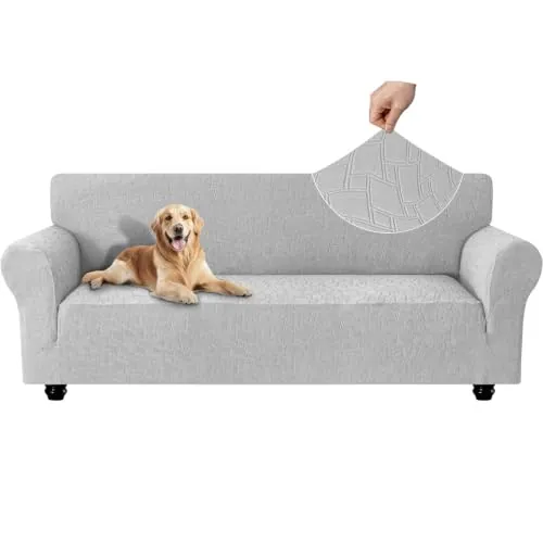 Ystyle Funda Sofa 4 Plazas, Couch Cover Elasticas, Funda para Sofa Antiarañazos Gatos, Forros para Sofas Antideslizante, Protector Sofa Antimanchas Lavable Anti Perros, Gris Plata