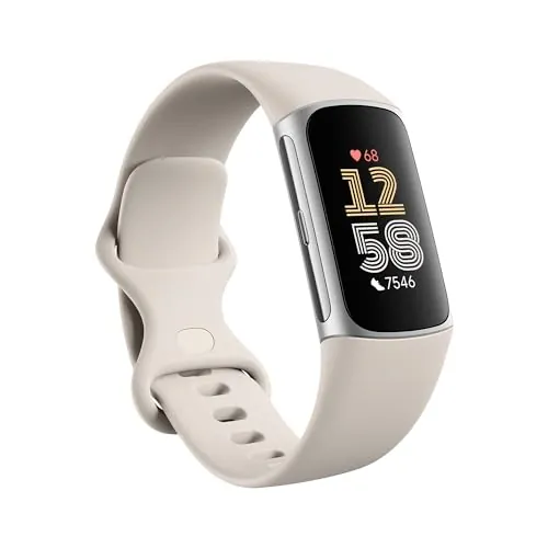 Google Fitbit Charge 6 Pulsera de actividad con 3 meses de suscripción al servicio Google Health Premium incluidos, 7 días de batería, Google Wallet y Maps, Porcelana/Aluminio Plateado