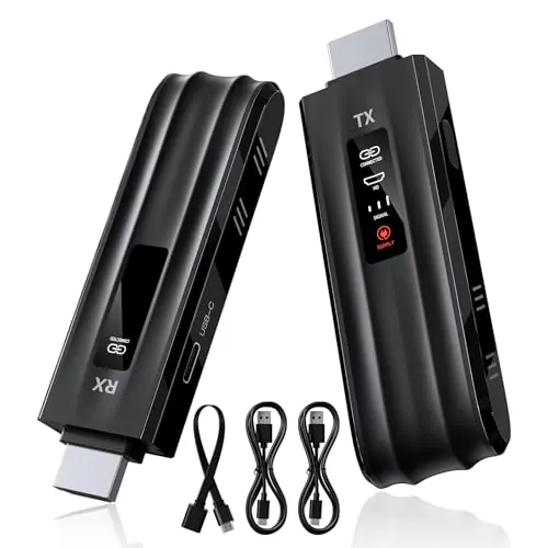 Transmisor y Receptor HDMI Inalámbrico, Descodificación 4K Salida 1080P, Extensor HDMI Inalámbrico con Pantalla LCD, Alcance 165FT, 2.4G&5G, para PC/DV/HDTV/Proyector/TV Box, No Necesita App/Bluetooth
