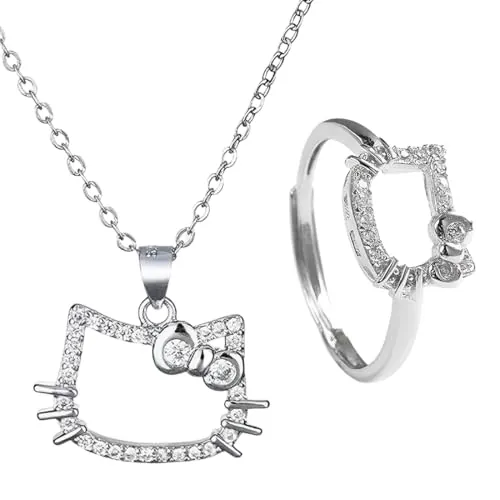 XUZOPIM Kitty Collar Anillos y Collares para Niños y Niñas, Accesorios Animados con Gato