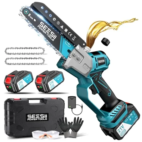 SEESII Mini Motosierra Bateria 6 Pulgadas, Sierra Electrica podar Arboles