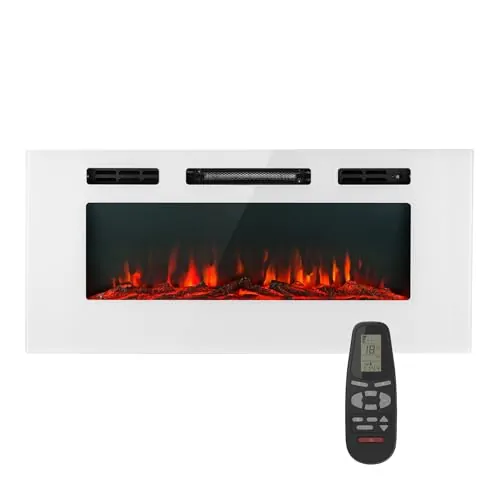 Klarstein Chimenea Electrica Pared, Estufa sin Leña de Interior, Chimeneas Electricas Decorativas 1800W, Llama LED, Chimenea Decorativa Falsa, Mando a Distancia, Temporizador y Termostato Ajustable