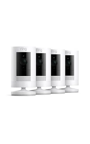 Ring Cámara exterior con batería (Stick Up Cam) | Cámara de vigilancia wifi HD para tu domicilio con comunicación bidireccional, instalación fácil | 30 días gratis de Ring Home | 4 Cámaras