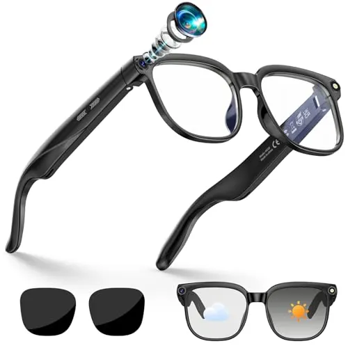 Haulvean Gafas Inteligentes IA, Smart Glasses con Camara 4K, Dos Pares de Lentes, vídeo HD 1080p y Grabación de Audio con Estabilización de Imagen, Reproducción de Música y Traducción en Tiempo Real