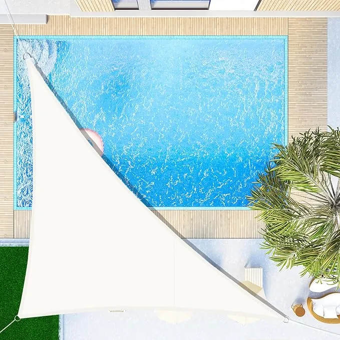 SUNNY GUARD Toldo Vela de Sombra Impermeable 5x5x7m Triangular a Prueba de Viento protección UV para Patio,Jardín, Exteriores, Terraza, Color Crema