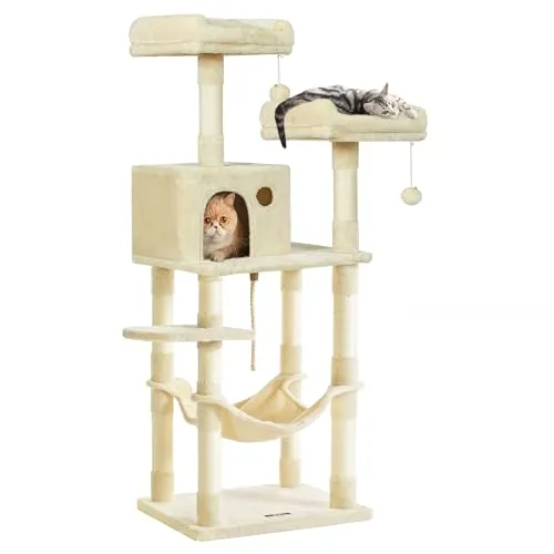 Feandrea Árbol para Gatos, Altura 143 cm, Multinivel, Beige Arena