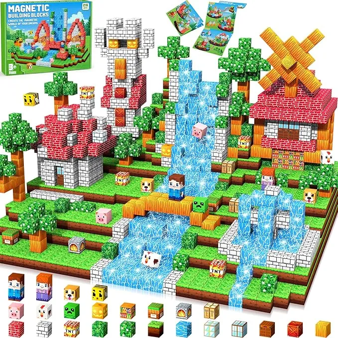 Subtail 216 Piezas Bloques Magneticos Construccion Niños, Construcciones Magneticas Niños,Piezas Magneticas, Juguete Creativo Montessori para 3 4 5 6 7 8 9 10 Años Halloween Navidad Pascua
