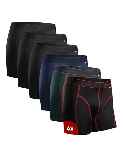 DANISH ENDURANCE Calzoncillos Hombre Boxer Deportivos, Ajustados y Transpirables, Pack de 6, 3X Negro, 1x Azul, 1x Negro/Rojo, 1x Verde/Morado, M