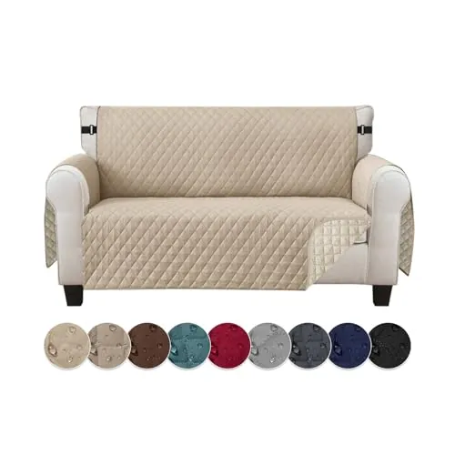 Jaotto Funda de Sofá Impermeable 2 Plazas Funda de Sofá Reversible Fundas Sofa Verano Antideslizante Protector para Sofa antigatos Arañazo Perros Mascotas,Beige