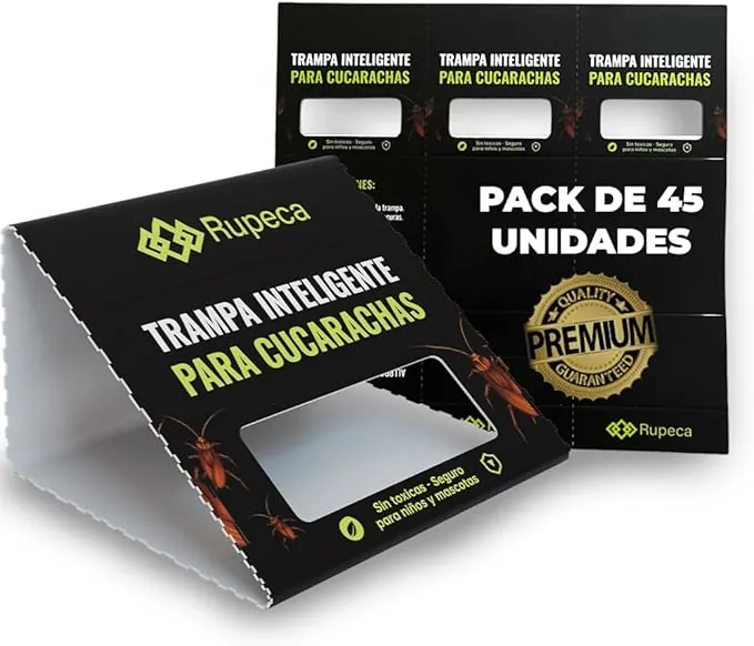 Pack 21 Trampas Adhesivas para Cucarachas Sin Tóxicos – Control de Plagas Seguro + Eficaz en el Hogar – Trampa Anti Cucarachas Interior Discreta + Duradera + Profesional | RUPECA