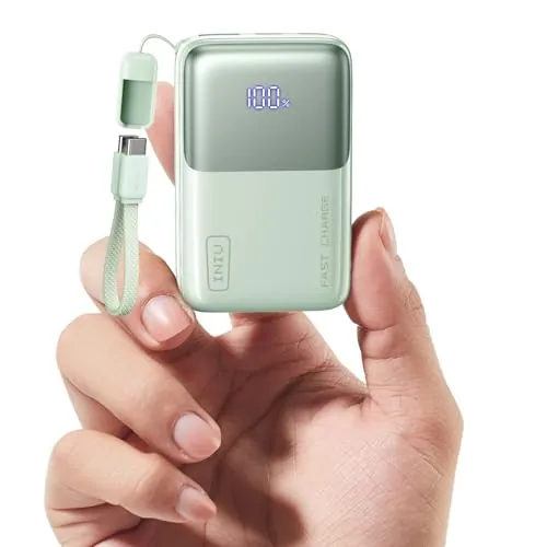 INIU Power Bank, Ultra Mini 45W Carga Rápida 10000mAh Bateria Externa con Cable USB C Desmontable, Apto para Avión & Esenciales de Viaje, Bateria Portatil para iPhone 17 16, Xiaomi, Verde Claro