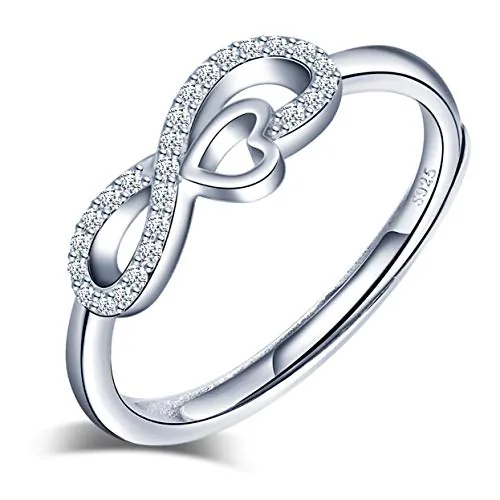 Anillo abierto de plata 925 para mujer niña, anillo con símbolo de infinito con incrustaciones de circón - Anillo de bodas - Tamaño ajustable - Regalo de Cumpleaños de San-valentín