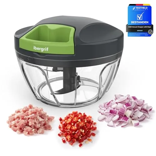 Ibergrif M501 - Picadora manual de alimentos, cortador de cebolla multifuncional para cocina, sin BPA, apto para lavavajillas, procesador de alimentos fácil de tirar para cebollas, ajo, nueces
